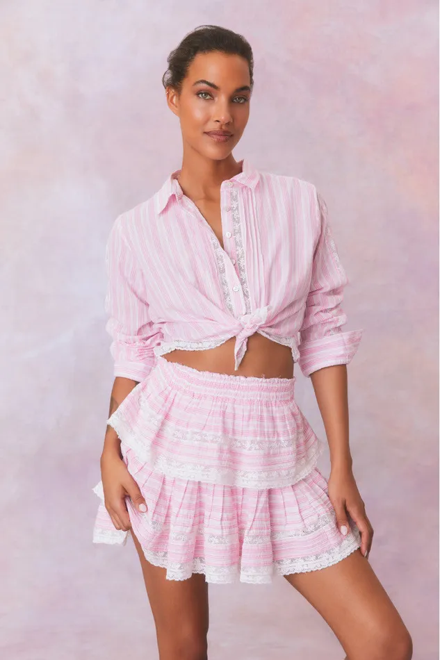 WomenKids LoveShackFancy Skirts Ruffle Mini Stripe Cotton Skirt Captiva Pink