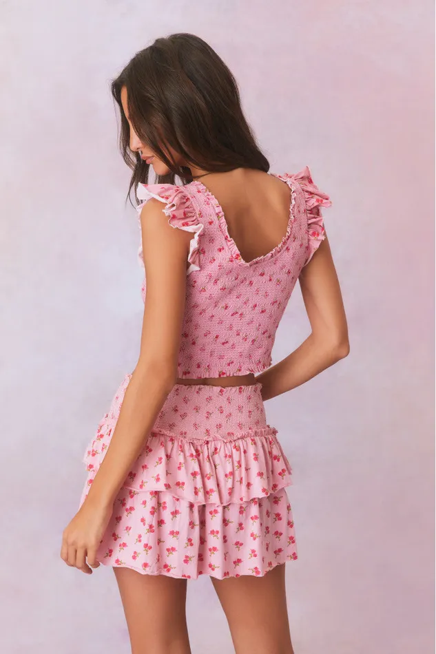 WomenKids LoveShackFancy Tops Dovi Printed Smocked Top Cherry Pink