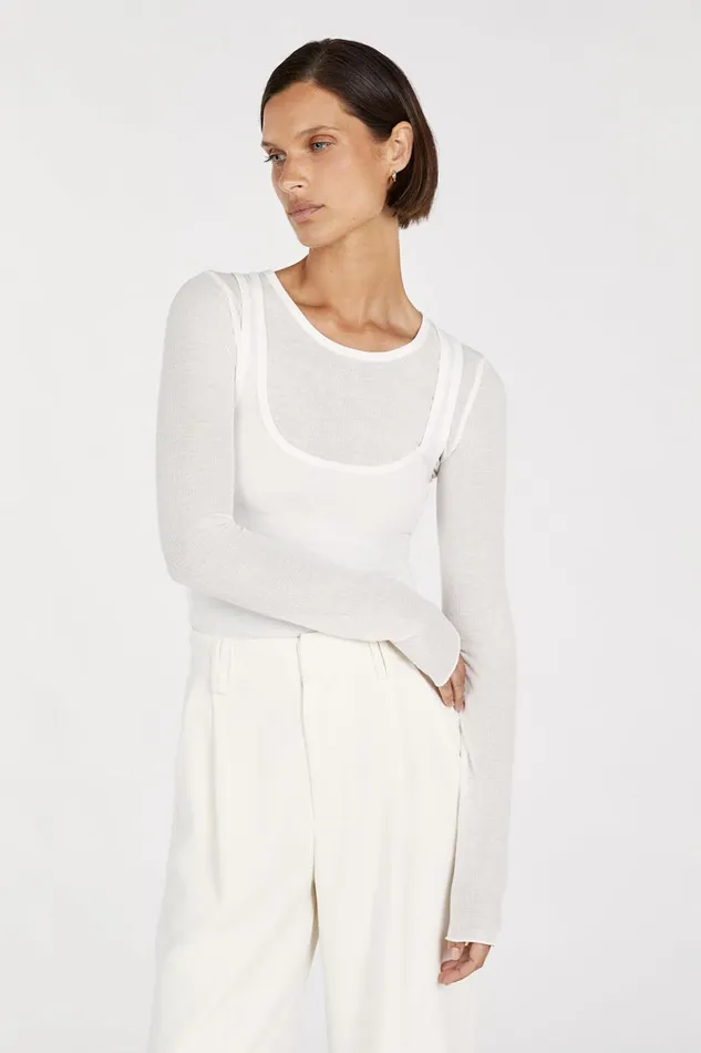 Women Knitted DISSH JUDE OFF WHITE SLEEVED LAYER TOP