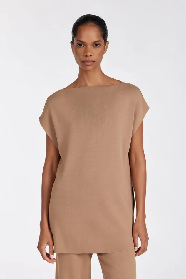 Women Knitted DISSH MABLE TAN LONGLINE KNIT TOP