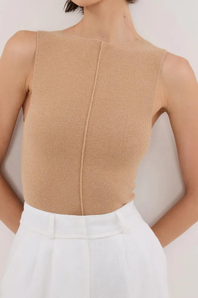 Women Knitted DISSH OWEN TAN BOAT NECK TOP