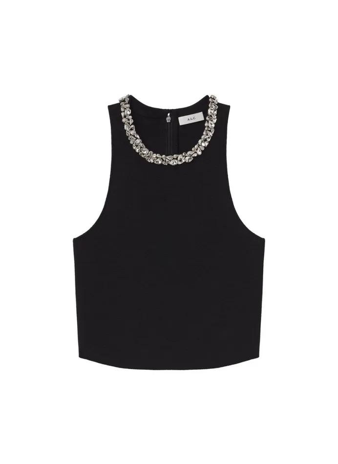 Women Knitwear ALC Bella Embellished Compact Knit Top Black