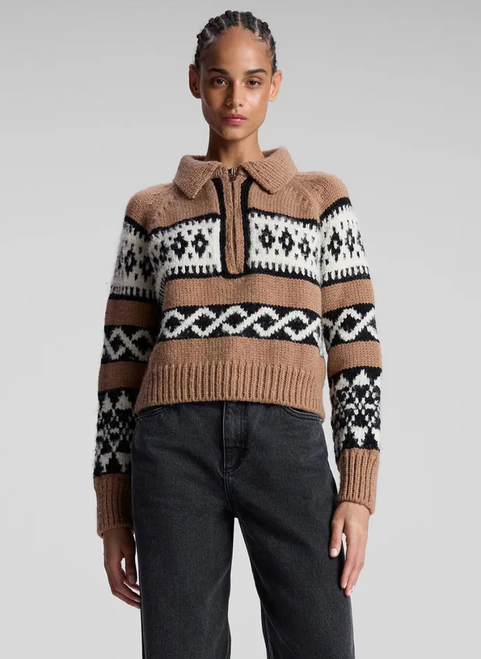 Women Knitwear ALC Carter Merino Fairisle Sweater Camel Multi