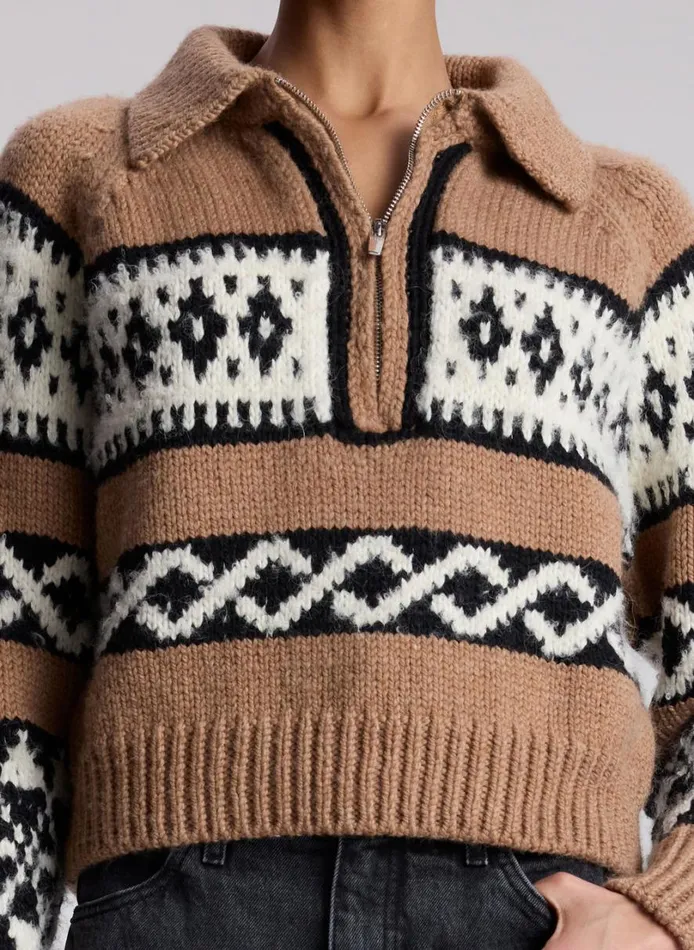 Women Knitwear ALC Carter Merino Fairisle Sweater Camel Multi