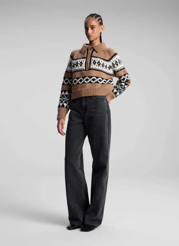 Women Knitwear ALC Carter Merino Fairisle Sweater Camel Multi
