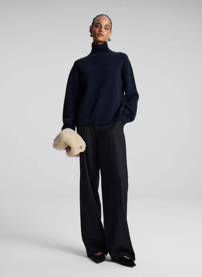 Women Knitwear ALC Teddy Cashmere Turtleneck Sweater Navy
