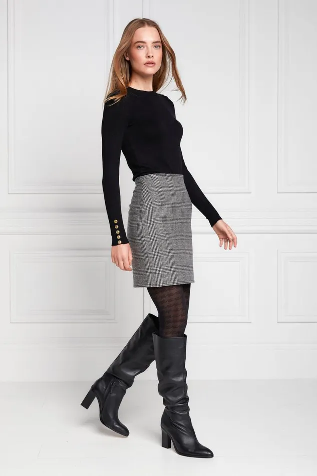 Women Knitwear Holland Cooper Buttoned Knit Crew Neck Black