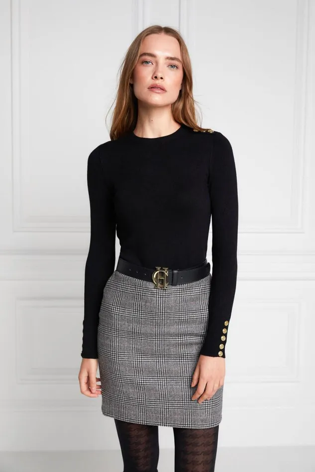 Women Knitwear Holland Cooper Buttoned Knit Crew Neck Black