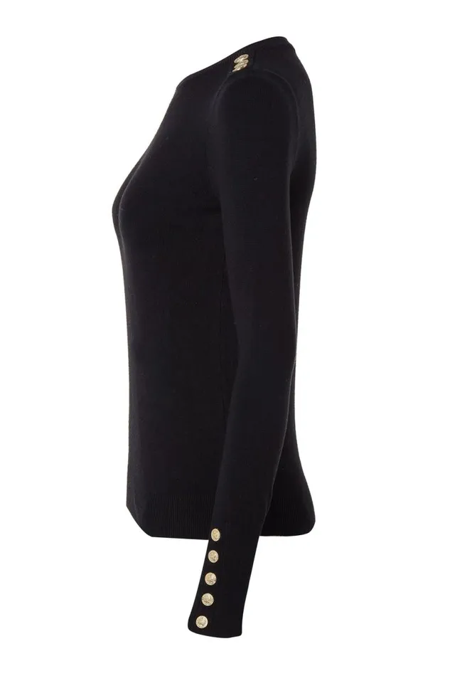 Women Knitwear Holland Cooper Buttoned Knit Crew Neck Black