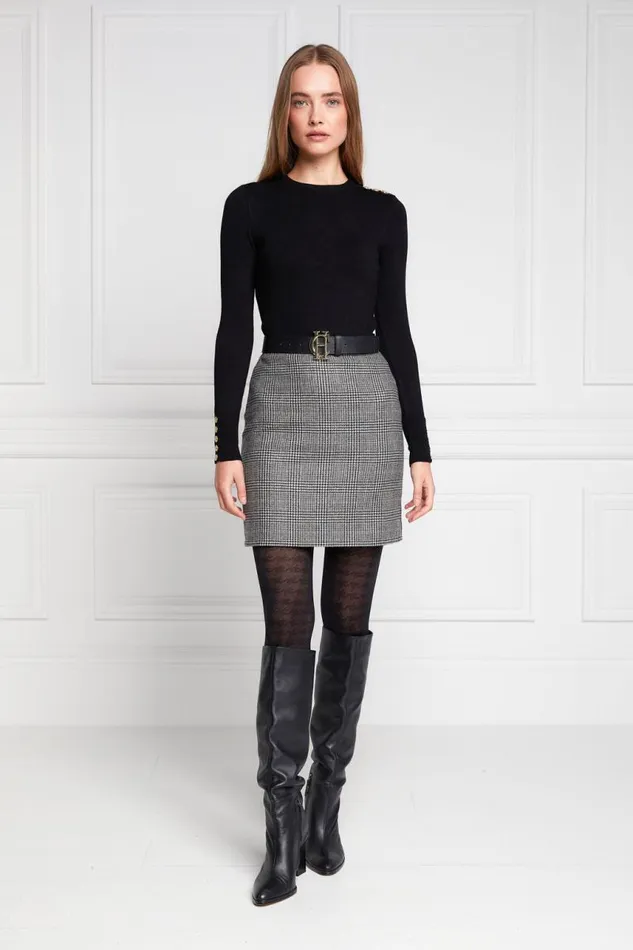 Women Knitwear Holland Cooper Buttoned Knit Crew Neck Black