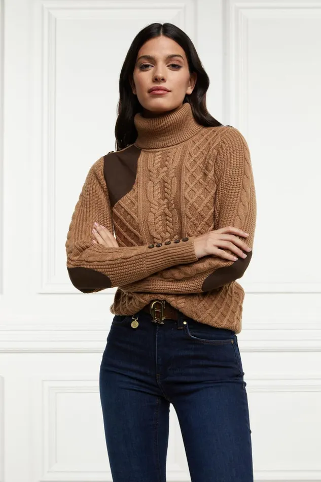 Women Knitwear Holland Cooper Country Roll Neck Knit Caramel Women Knitwear Holland Cooper Country Roll Neck Knit Caramel