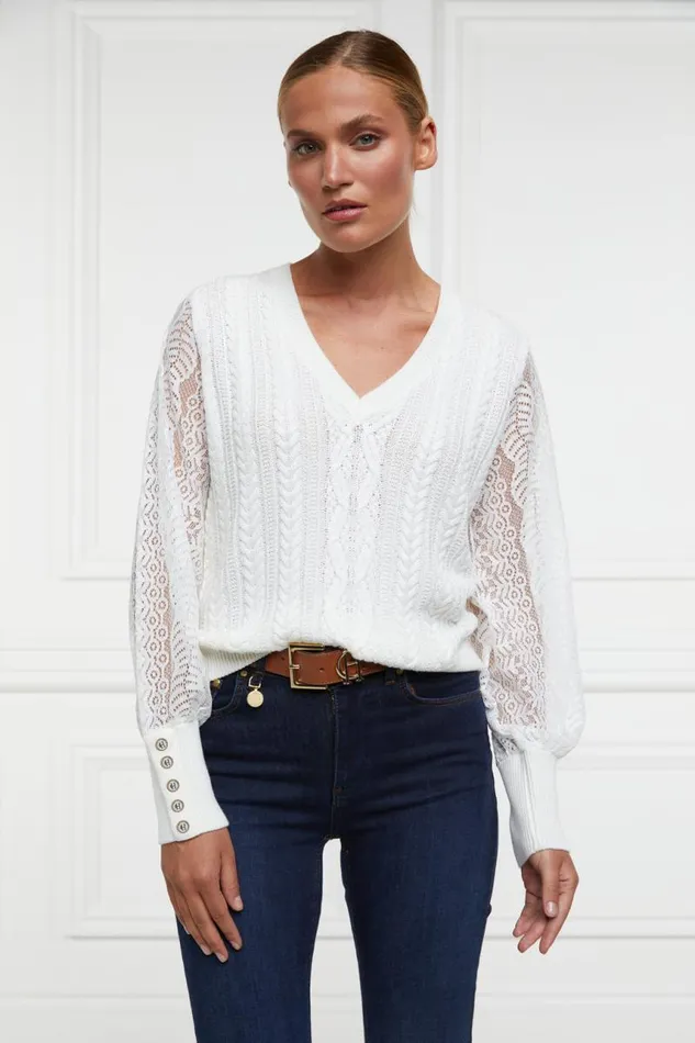 Women Knitwear Holland Cooper Featherton VNeck Knit Natural