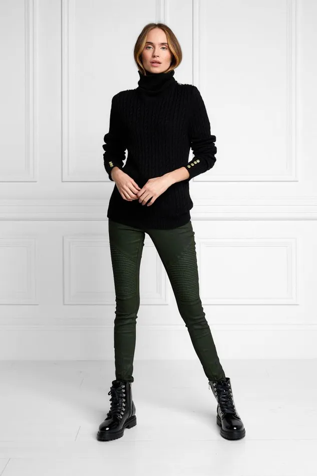 Women Knitwear Holland Cooper Seattle Roll Neck Cable Knit Black Women Knitwear Holland Cooper Seattle Roll Neck Cable Knit Black