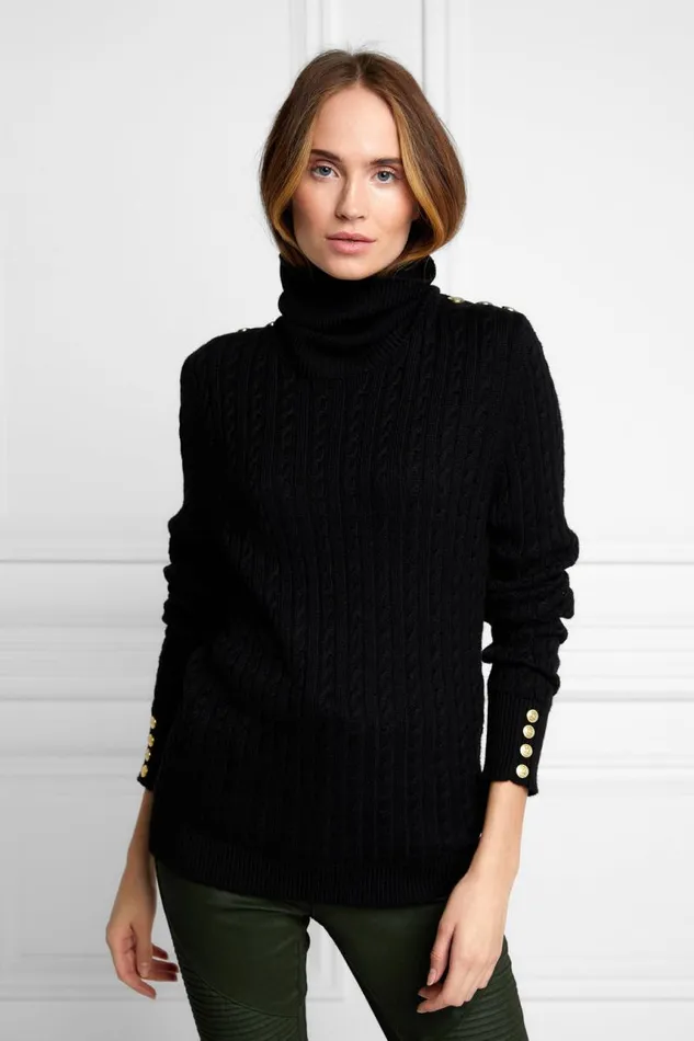Women Knitwear Holland Cooper Seattle Roll Neck Cable Knit Black Women Knitwear Holland Cooper Seattle Roll Neck Cable Knit Black