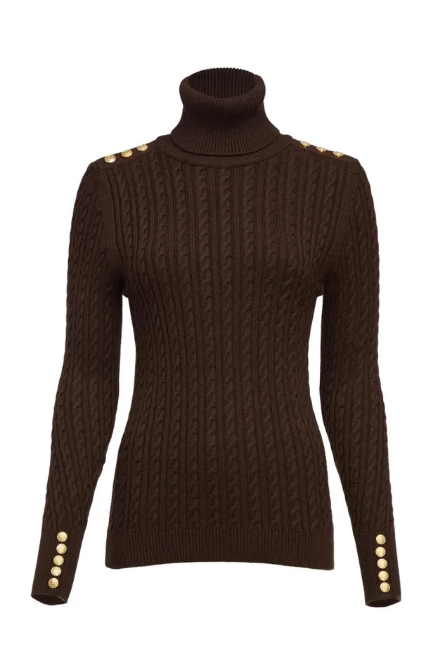 Women Knitwear Holland Cooper Seattle Roll Neck Cable Knit Chocolate Women Knitwear Holland Cooper Seattle Roll Neck Cable Knit Chocolate