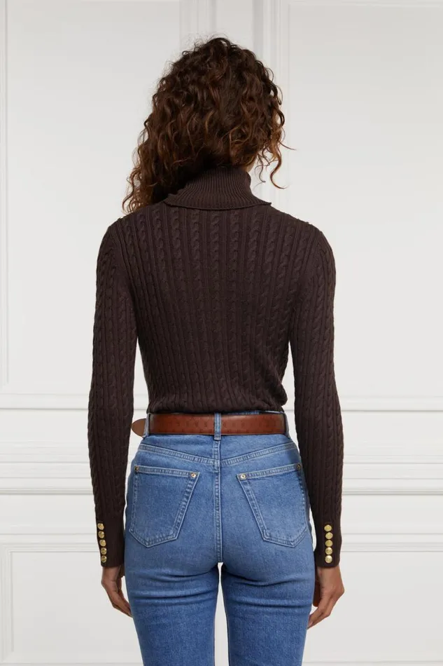 Women Knitwear Holland Cooper Seattle Roll Neck Cable Knit Chocolate Women Knitwear Holland Cooper Seattle Roll Neck Cable Knit Chocolate