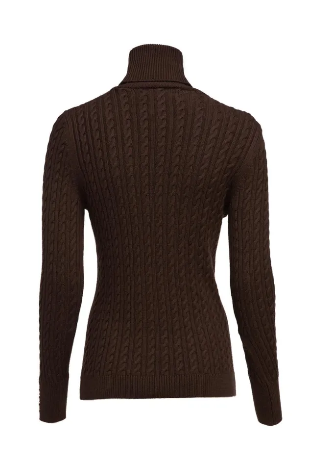 Women Knitwear Holland Cooper Seattle Roll Neck Cable Knit Chocolate Women Knitwear Holland Cooper Seattle Roll Neck Cable Knit Chocolate