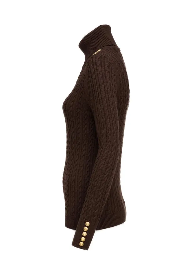 Women Knitwear Holland Cooper Seattle Roll Neck Cable Knit Chocolate Women Knitwear Holland Cooper Seattle Roll Neck Cable Knit Chocolate
