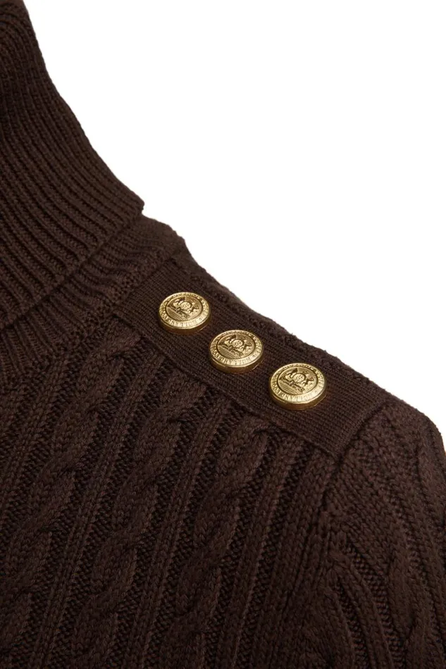 Women Knitwear Holland Cooper Seattle Roll Neck Cable Knit Chocolate Women Knitwear Holland Cooper Seattle Roll Neck Cable Knit Chocolate