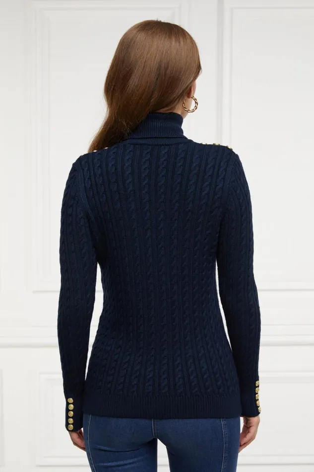 Women Knitwear Holland Cooper Seattle Roll Neck Cable Knit Ink Navy