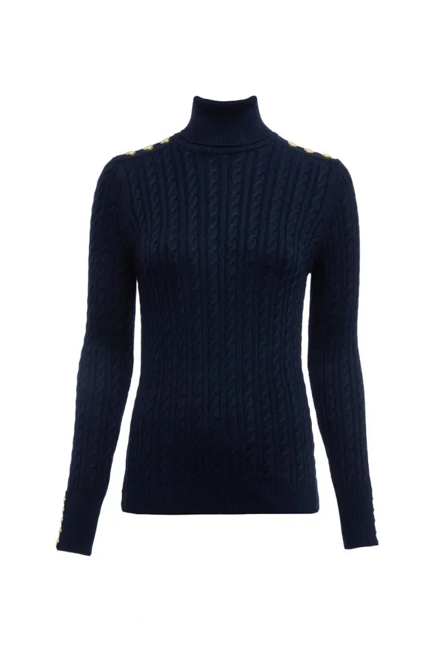 Women Knitwear Holland Cooper Seattle Roll Neck Cable Knit Ink Navy