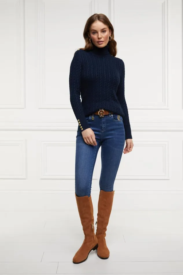 Women Knitwear Holland Cooper Seattle Roll Neck Cable Knit Ink Navy