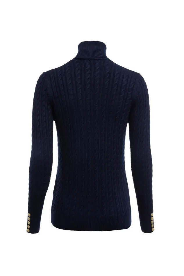 Women Knitwear Holland Cooper Seattle Roll Neck Cable Knit Ink Navy