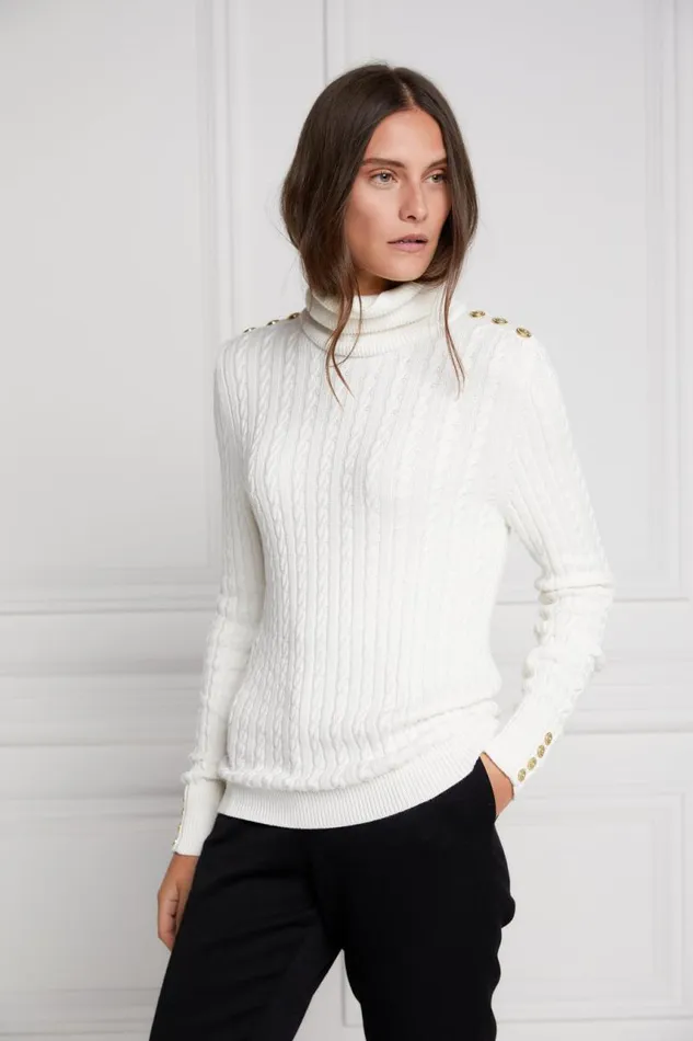 Women Knitwear Holland Cooper Seattle Roll Neck Cable Knit Winter White