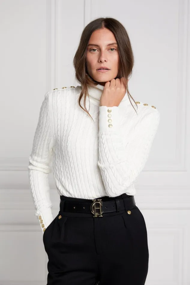 Women Knitwear Holland Cooper Seattle Roll Neck Cable Knit Winter White Women Knitwear Holland Cooper Seattle Roll Neck Cable Knit Winter White