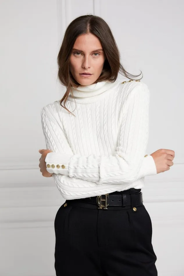 Women Knitwear Holland Cooper Seattle Roll Neck Cable Knit Winter White Women Knitwear Holland Cooper Seattle Roll Neck Cable Knit Winter White