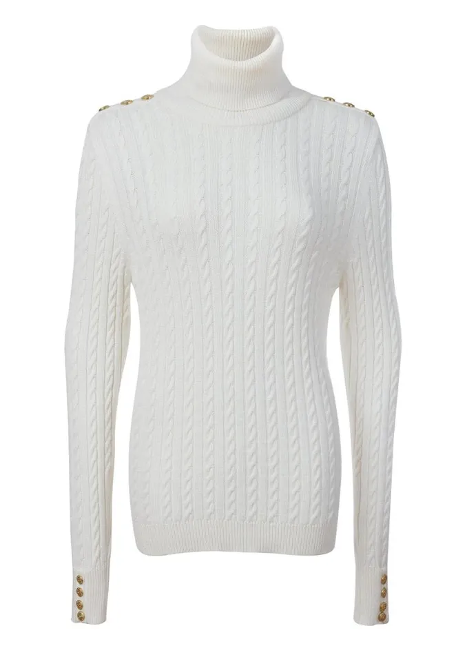 Women Knitwear Holland Cooper Seattle Roll Neck Cable Knit Winter White Women Knitwear Holland Cooper Seattle Roll Neck Cable Knit Winter White