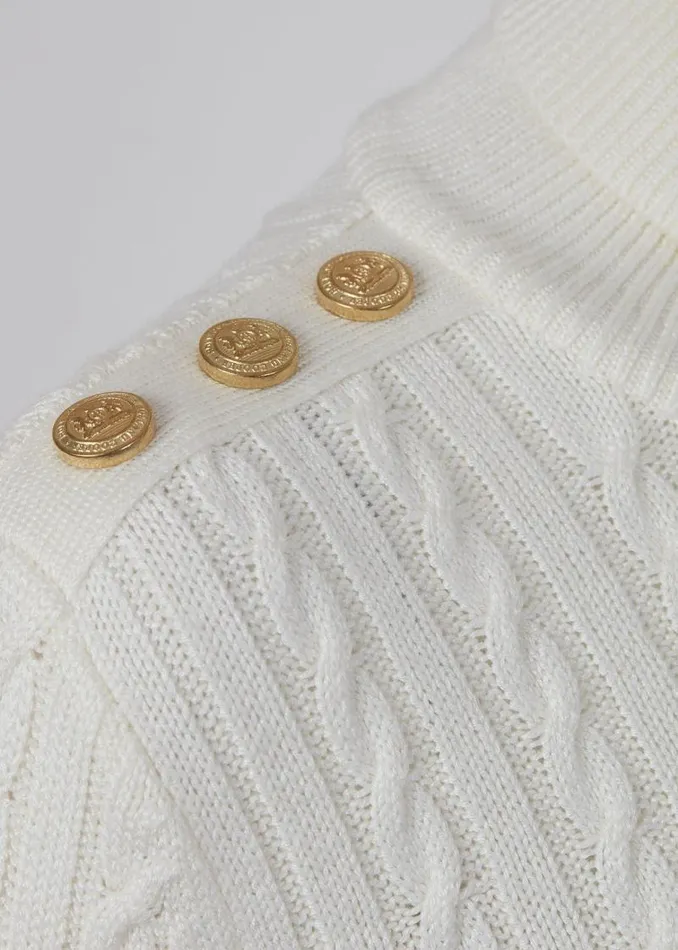 Women Knitwear Holland Cooper Seattle Roll Neck Cable Knit Winter White Women Knitwear Holland Cooper Seattle Roll Neck Cable Knit Winter White