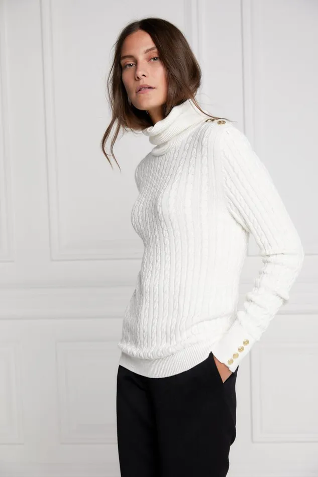 Women Knitwear Holland Cooper Seattle Roll Neck Cable Knit Winter White Women Knitwear Holland Cooper Seattle Roll Neck Cable Knit Winter White
