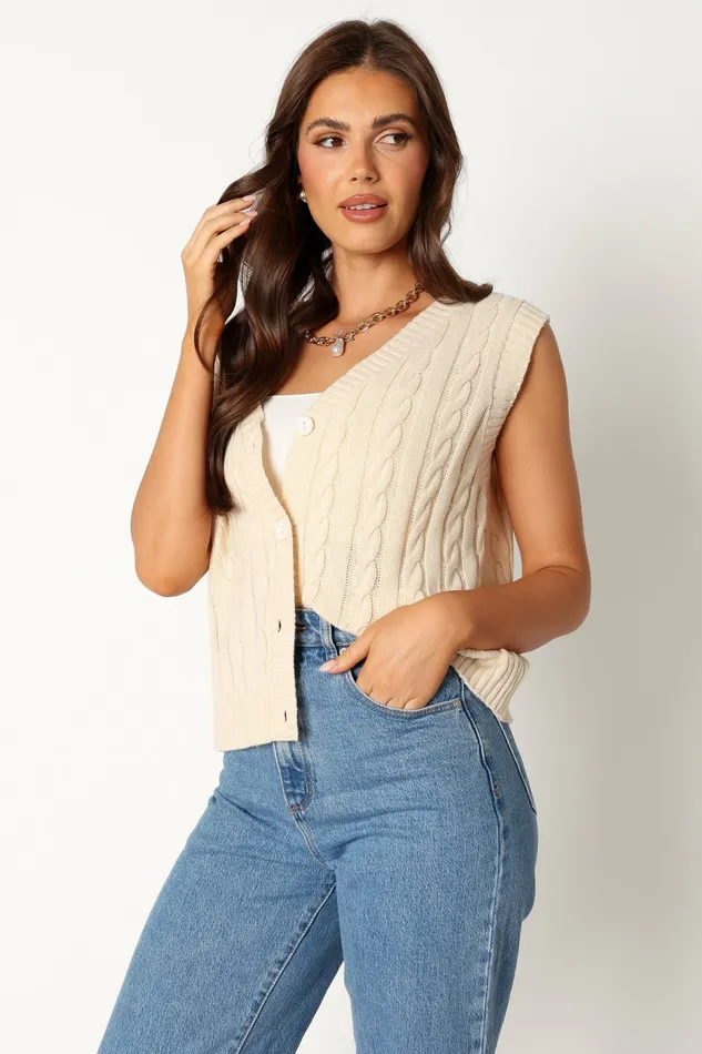 Women Kyle Knit Vest Cream Tops Petal and Pup