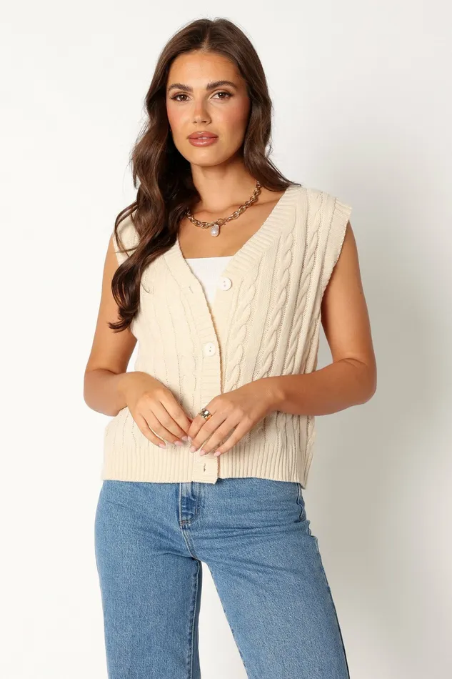 Women Kyle Knit Vest Cream Tops Petal and Pup
