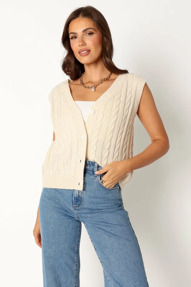 Women Kyle Knit Vest Cream Tops Petal and Pup