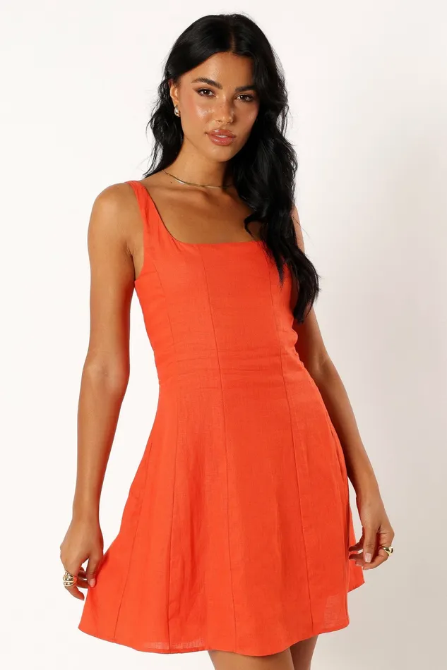 Women Linen Dresses Petal and Pup Dillion Mini Dress Blood Orange