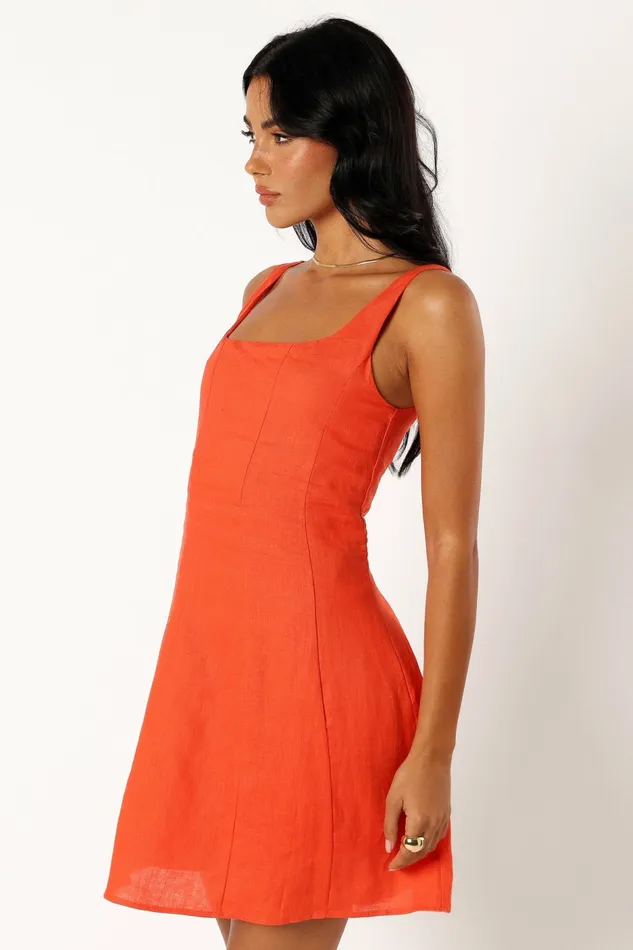 Women Linen Dresses Petal and Pup Dillion Mini Dress Blood Orange