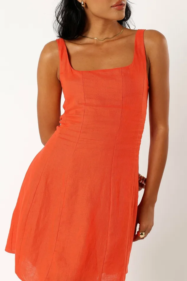 Women Linen Dresses Petal and Pup Dillion Mini Dress Blood Orange