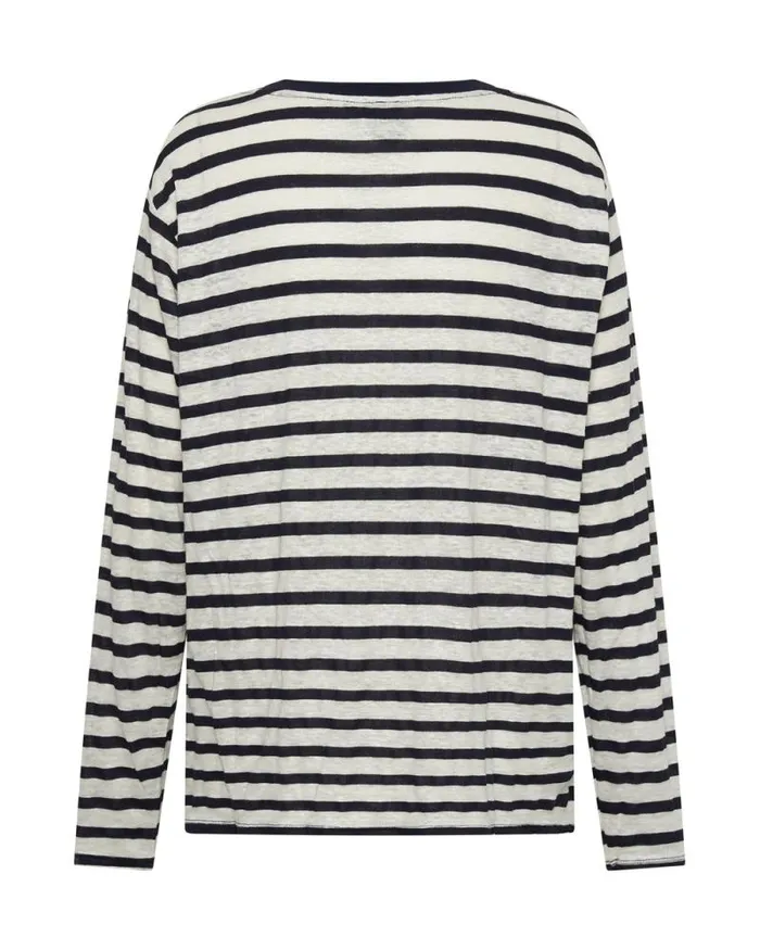 Women LINEN YARN DYE STRIPE LONGSLEEVE BOYFRIEND TEE One Teaspoon Tops