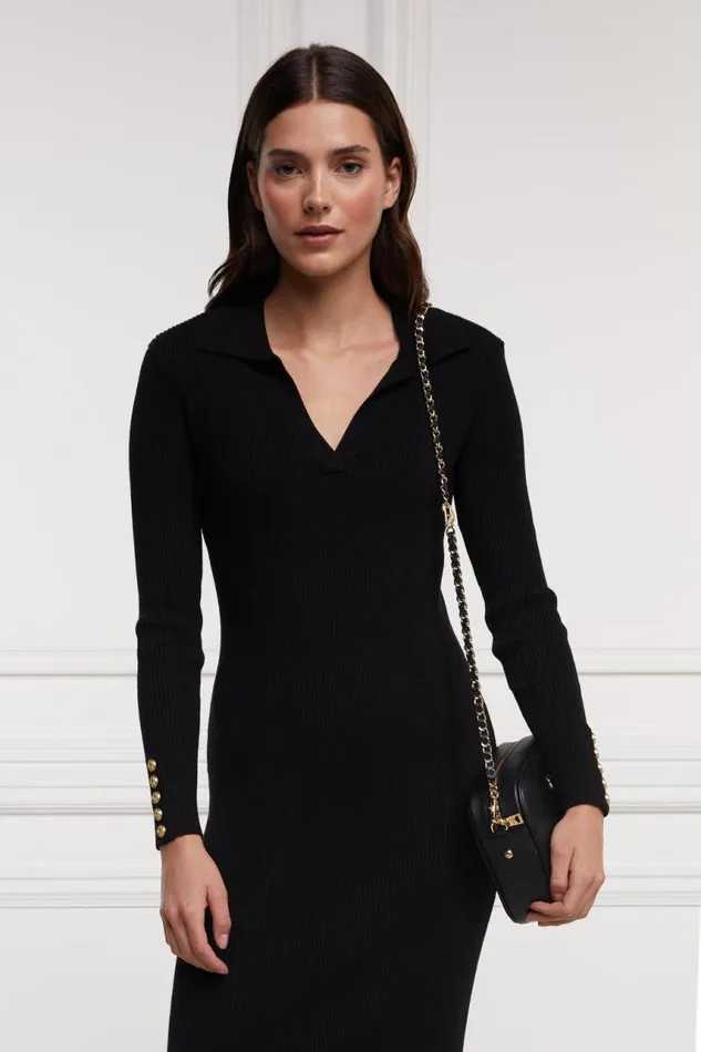 WomenLittle Dresses Holland Cooper Knitted Shirt Dress Black WomenLittle Dresses Holland Cooper Knitted Shirt Dress Black
