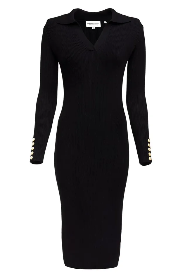 WomenLittle Dresses Holland Cooper Knitted Shirt Dress Black WomenLittle Dresses Holland Cooper Knitted Shirt Dress Black