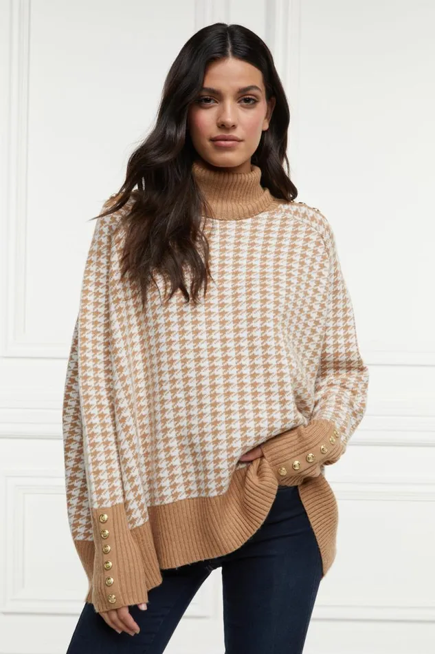 WomenLittle Knitwear Holland Cooper Kingsbury Cape Knit Camel Houndstooth