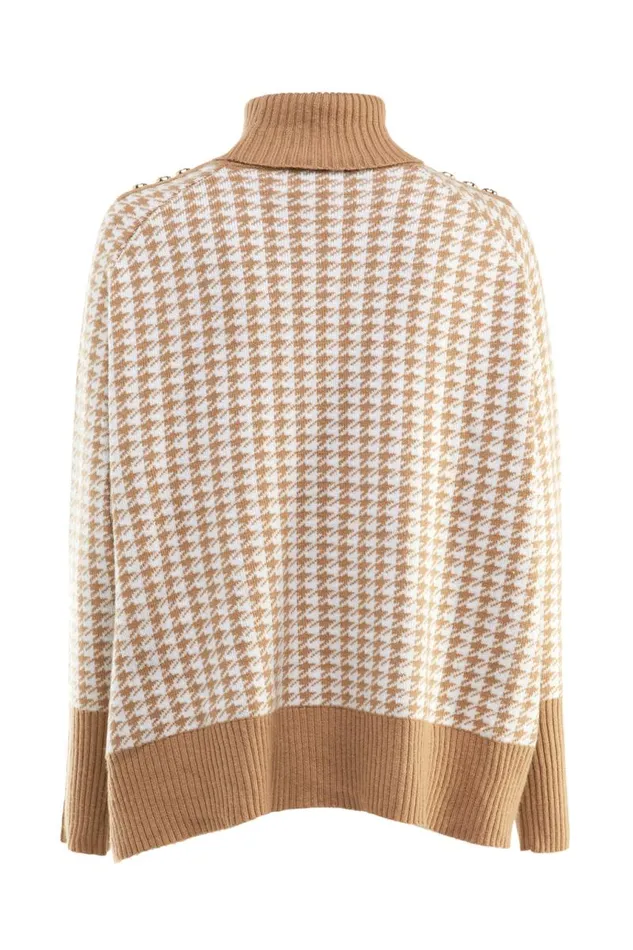 WomenLittle Knitwear Holland Cooper Kingsbury Cape Knit Camel Houndstooth