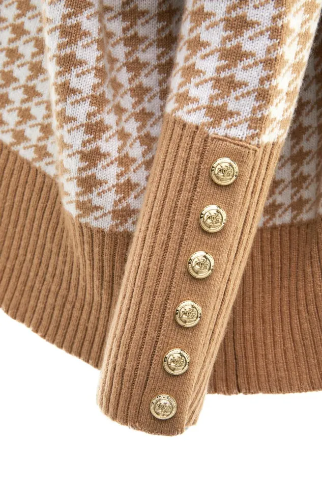 WomenLittle Knitwear Holland Cooper Kingsbury Cape Knit Camel Houndstooth