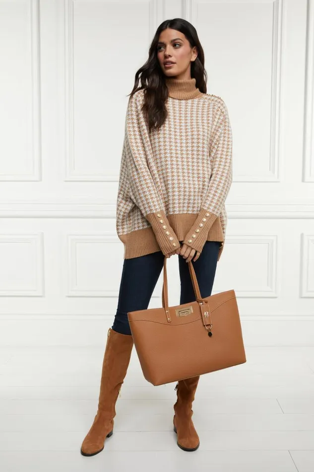 WomenLittle Knitwear Holland Cooper Kingsbury Cape Knit Camel Houndstooth