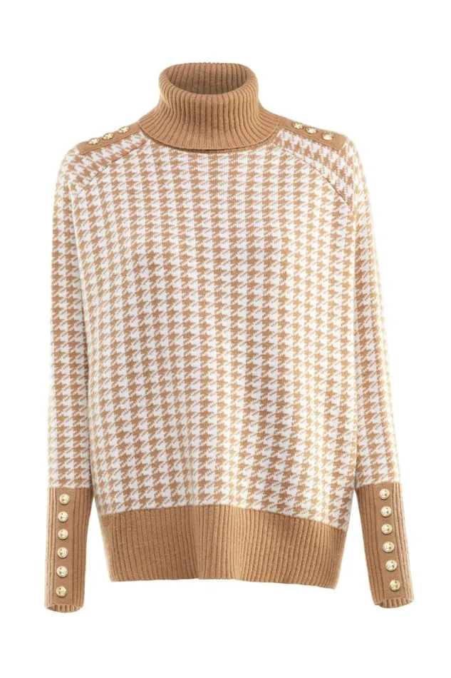 WomenLittle Knitwear Holland Cooper Kingsbury Cape Knit Camel Houndstooth