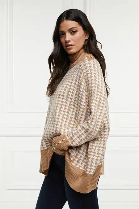WomenLittle Knitwear Holland Cooper Kingsbury Cape Knit Camel Houndstooth