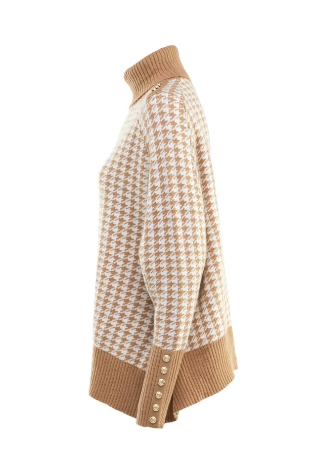 WomenLittle Knitwear Holland Cooper Kingsbury Cape Knit Camel Houndstooth