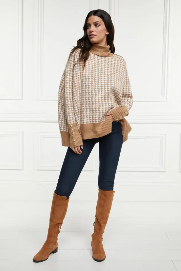 WomenLittle Knitwear Holland Cooper Kingsbury Cape Knit Camel Houndstooth